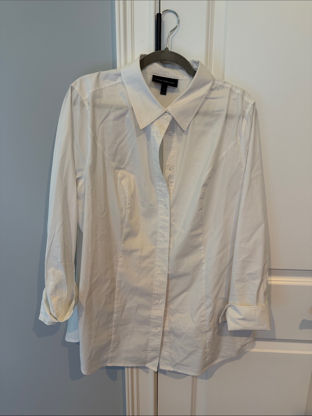 Lane Bryant White Button-Up Collared Blouse